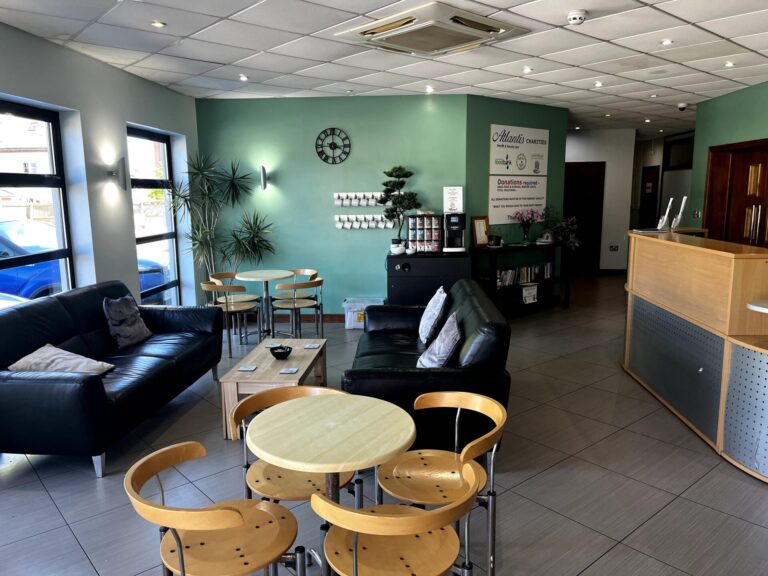 the reception and refreshment area in atlantis gym, health and beauty spa in tiptree essex