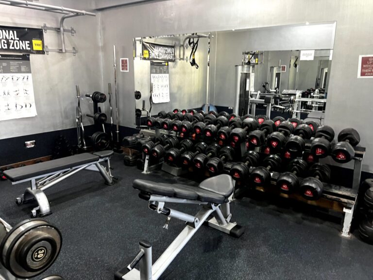 free weight area with benches in the gym at atlantis tiptree